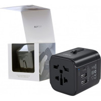 Aukey Pa-ta01 black uniwersalny podróżny adapter sieciowy 2xusb+1xusb c | 7.8a | pasuje w 150 krajach