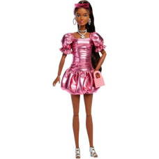 Mattel Barbie: Deluxe Style - Metallic Pink Dress Brown Hair with Dark Skin Doll (JFP41)