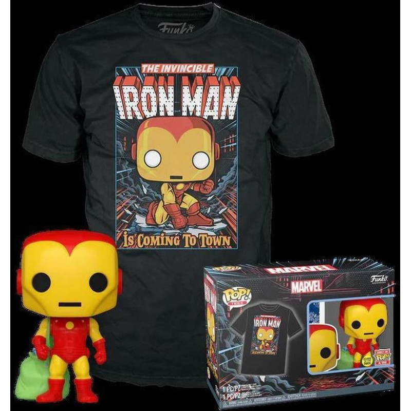 Funko Pop!  Tee (Adult): Marvel - Holiday Iron Man (Glows in the Dark) Vinyl Figure  T-Shirt (L)