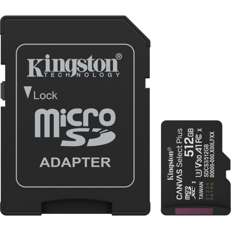 Kingston microsdxc 512gb canvas select plus 3 + adp