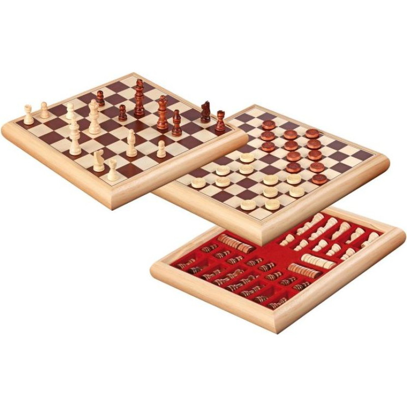 Philos Chess Checkers Set, wooden box, field 35 mm šahs dambrete