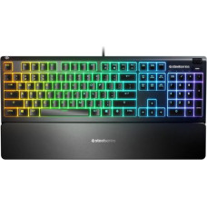 SteelSeries Apex 3 Gaming Keyboard, US Layout, Wired, Black SteelSeries Apex 3 Gaming keyboard IP32 water resistant for protection against spills, Customizable 10-zone RGB illumination reacts to games and Discord, Whisper quiet gaming switches last