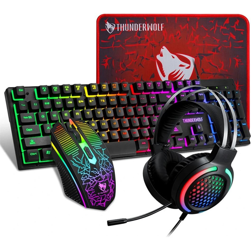 Extralink gaming set tf400 4in1 | zestaw klawiatura + mysz + słuchawki + podkładka | podświetlenie led