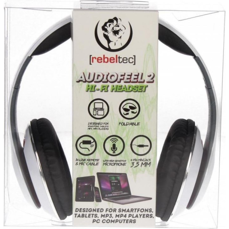 Rebeltec Stereo słuchawki z mikrofonem 4pin mini jack audiofeel2 white