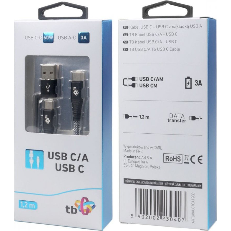TB Kabel 2w1: usb c - usb c z nakładką usb a, 1.2 m
