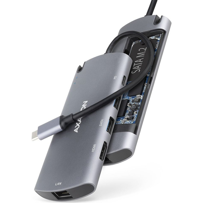Axagon Hmc-6m2 wieloportowy hub usb-c 3.2 gen 1, slot m.2 sata + hdmi + glan + 2x usb-a + pd 100w