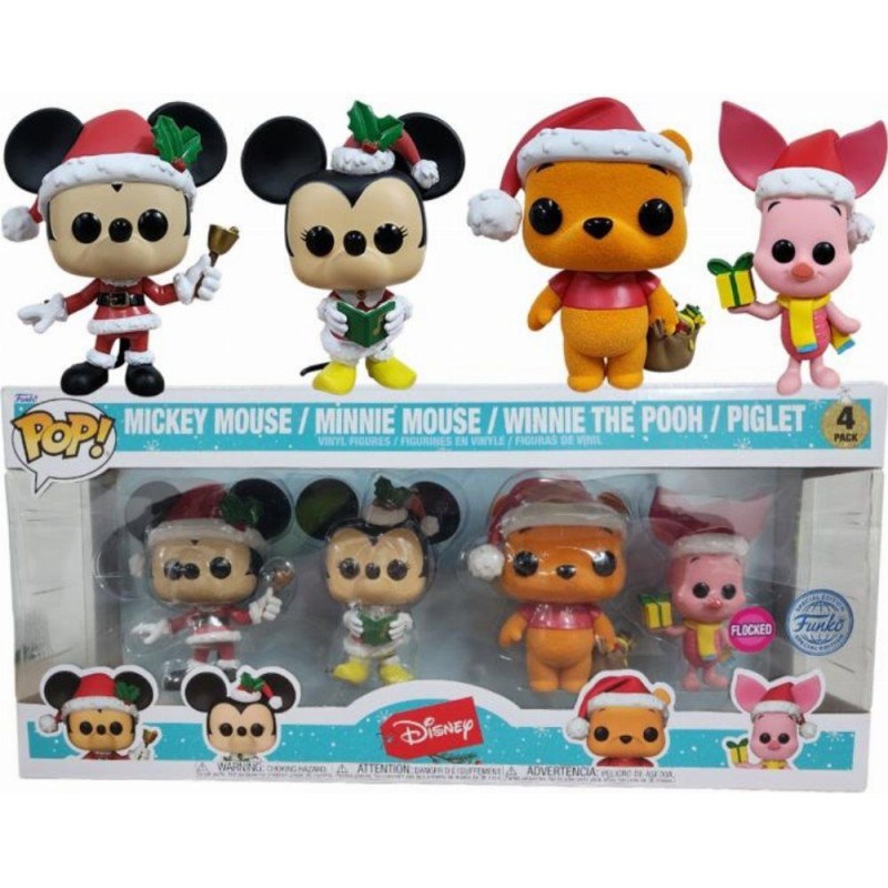 Funko Pop! 4-Pack Disney - Mickey Mouse/Minnie Mouse/Winnie The Pooh/Piglet (Flocked) (Special Edition) Vinyl Figures