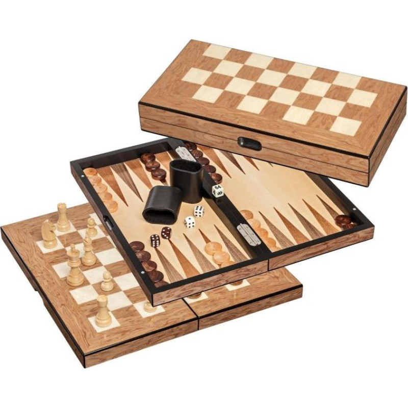 Philos Chess Backgammon Checkers Set, field 40 mm, magnetic lock šahs nardi dambrete