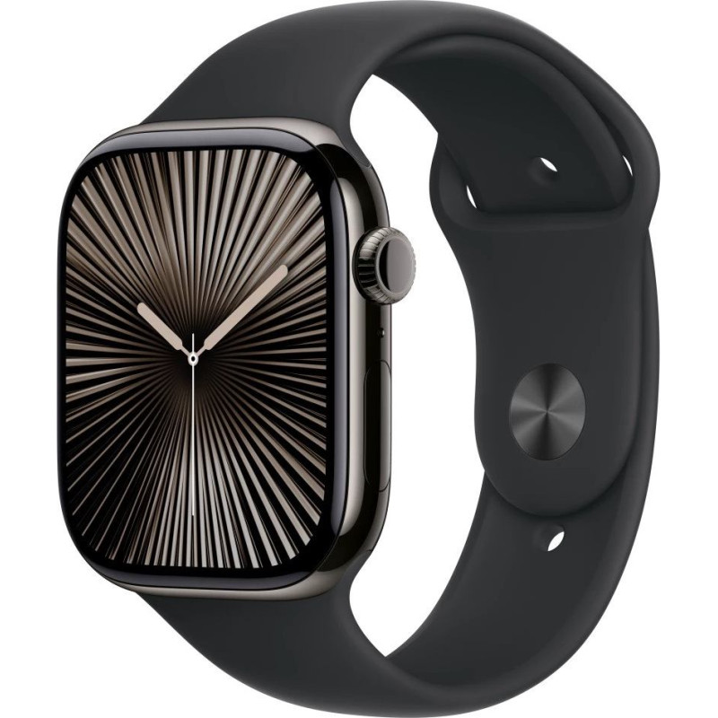 Apple Watch series 10 gps + cellular, koperta 46 mm z tytanu w kolorze łupkowym z paskiem sportowym w kolorze czarnym - rozmiar s/m
