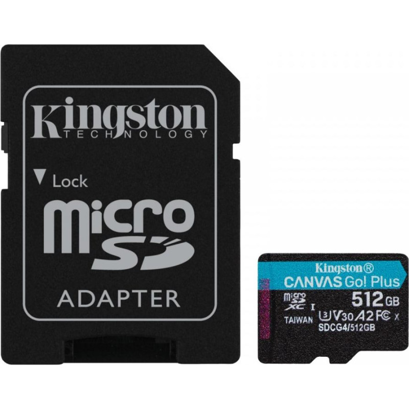 Kingston Karta microsd 512gb canvasgo! plus 200mb/s a2 u3 v30 + adapter