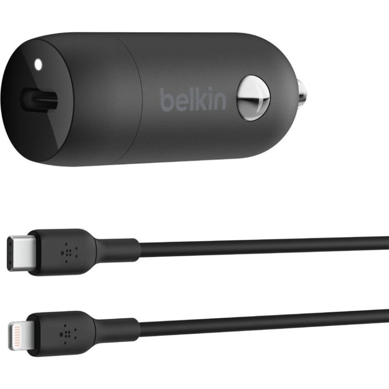 Belkin Ładowarka samochodowa belkin boostcharge 30w usb-c car charger + usb-c to lightning cable black