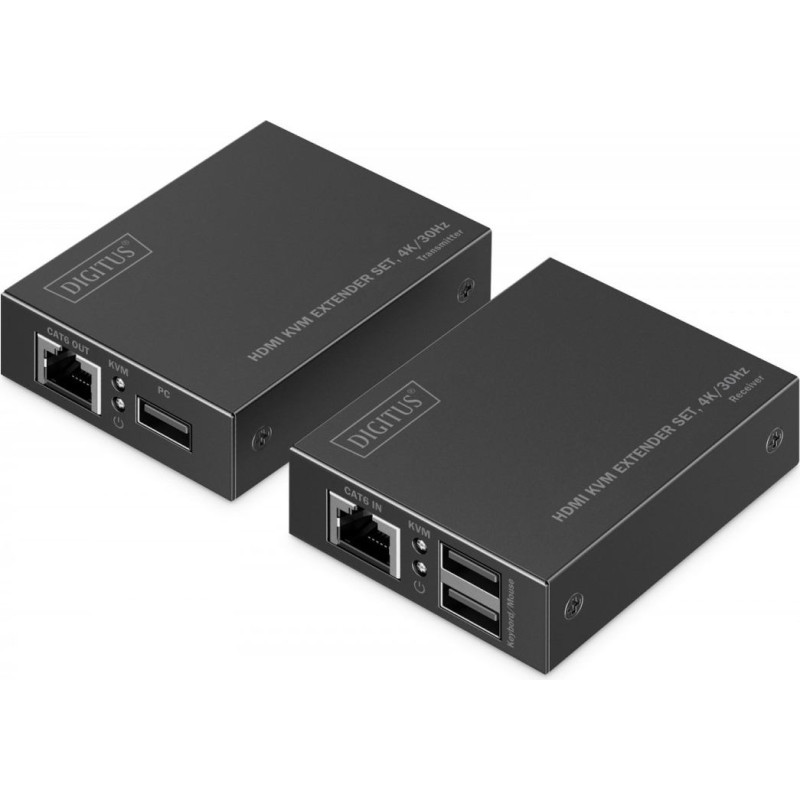 Digitus Przedłużacz (extender) po skrętce kat.6 hdmi 4k/30hz z kvm usb 1.1 do 40m/70m, max. 253 odbiorniki, sterowanie ir - zestaw (odbiornik/nadajnik)