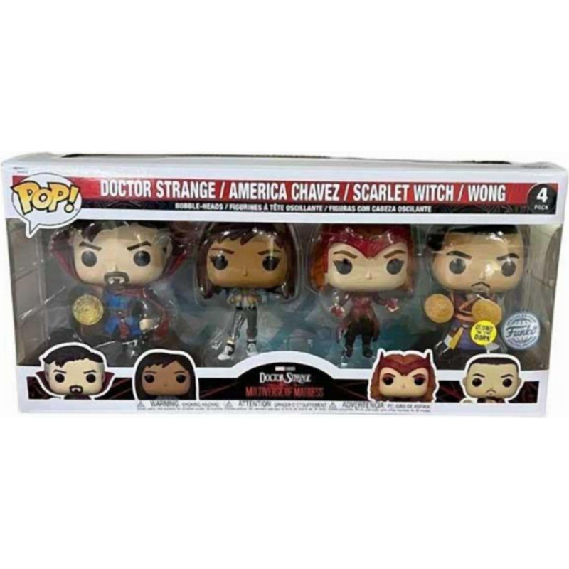 Funko Pop! 4-Pack Marvel: Doctor Strange in the Multiverse of Madness - Doctor Strange / America Chavez / Scarlet Witch / Wong (Glows in the Dark) (Special Edition) Bobble-Head Vinyl Figures