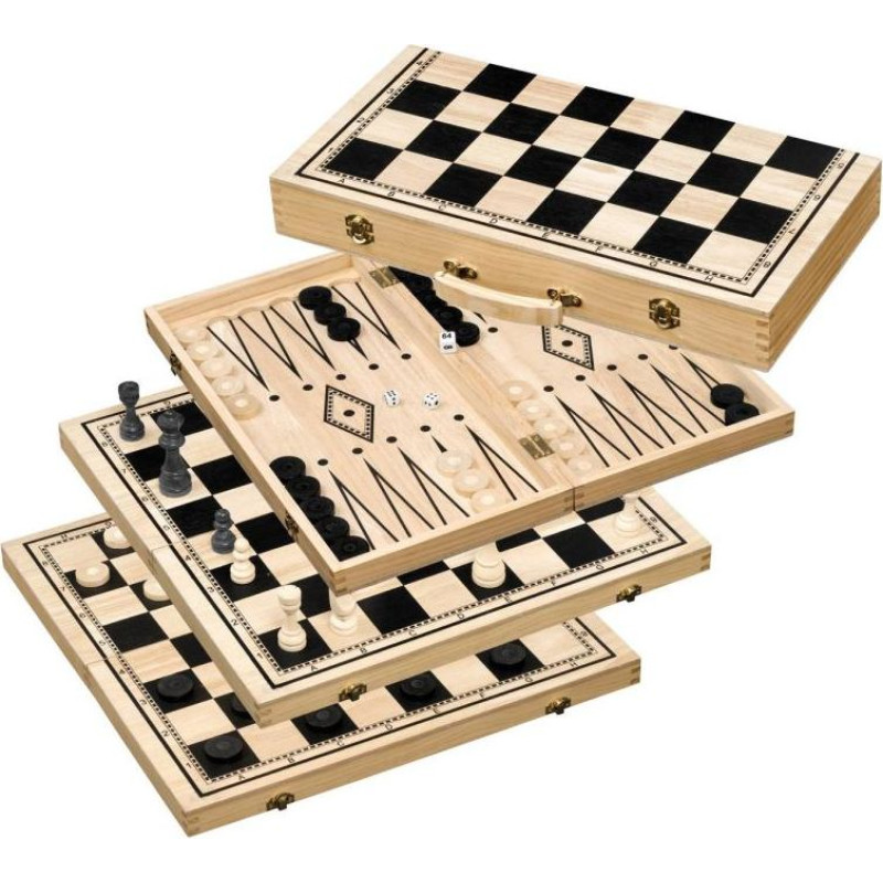 Philos Chess Backgammon Checkers Set, field 50 mm, with carrying handle šahs nardi dambrete