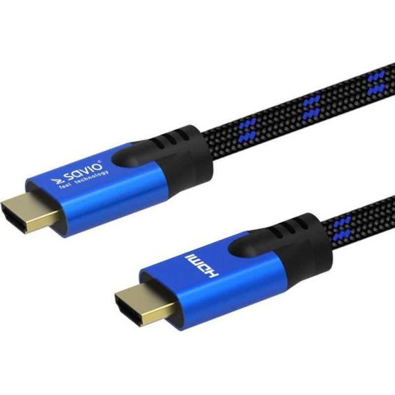 Savio Kabel hdmi (m) v2.1, 3m, 8k, miedź, niebiesko-czarny, złote końcówki, ethernet/3d, cl-143