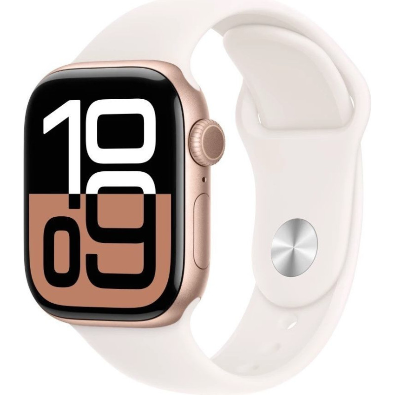 Apple Watch series 10 gps, koperta 42 mm z aluminium w kolorze różowego złota z paskiem sportowym w kolorze łagodnego różu - rozmiar s/m