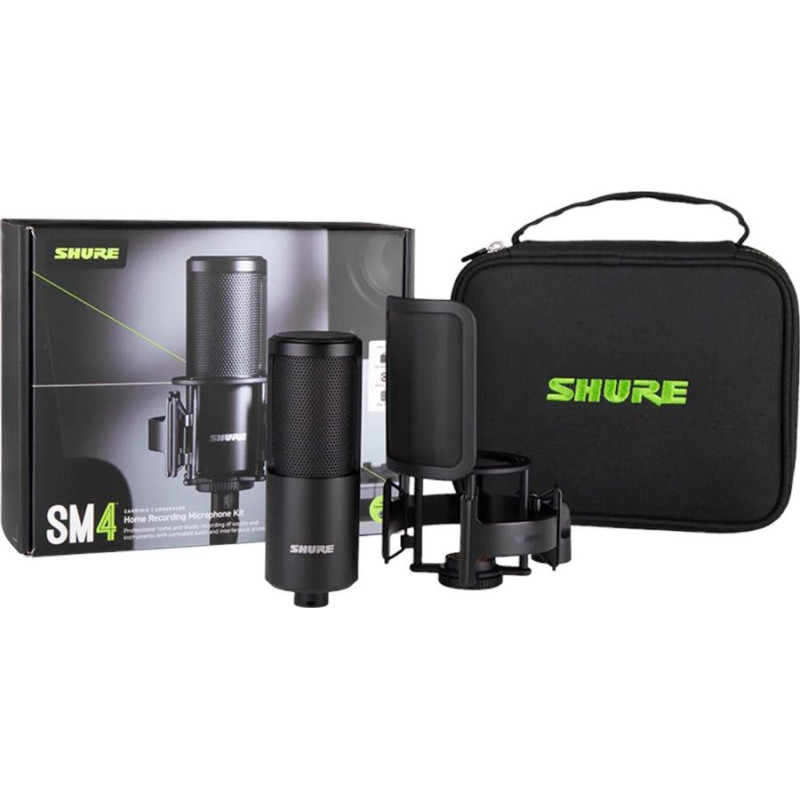 Shure sm4-k-kit - mikrofon pojemnościowy, zewnętrznie polaryzowany, uchwyt, popfiltr, etui