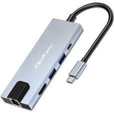 Qoltec Hub adapter usb-c 5w1 | usb-c pd 100w | 2xusb | hdmi 4k | rj45