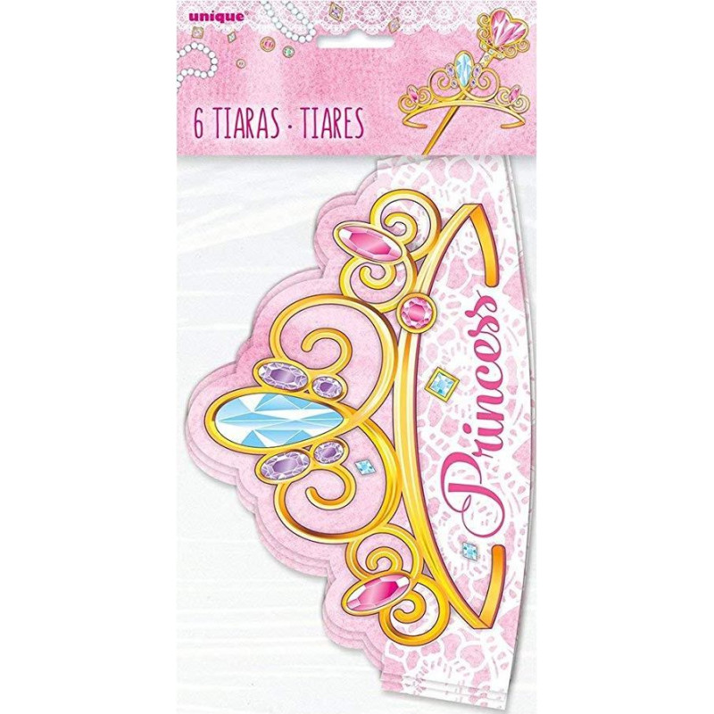 Unique Party 58138 - Paper Pink Princess Tiaras, Pack of 6 - Toy - rotaļlieta