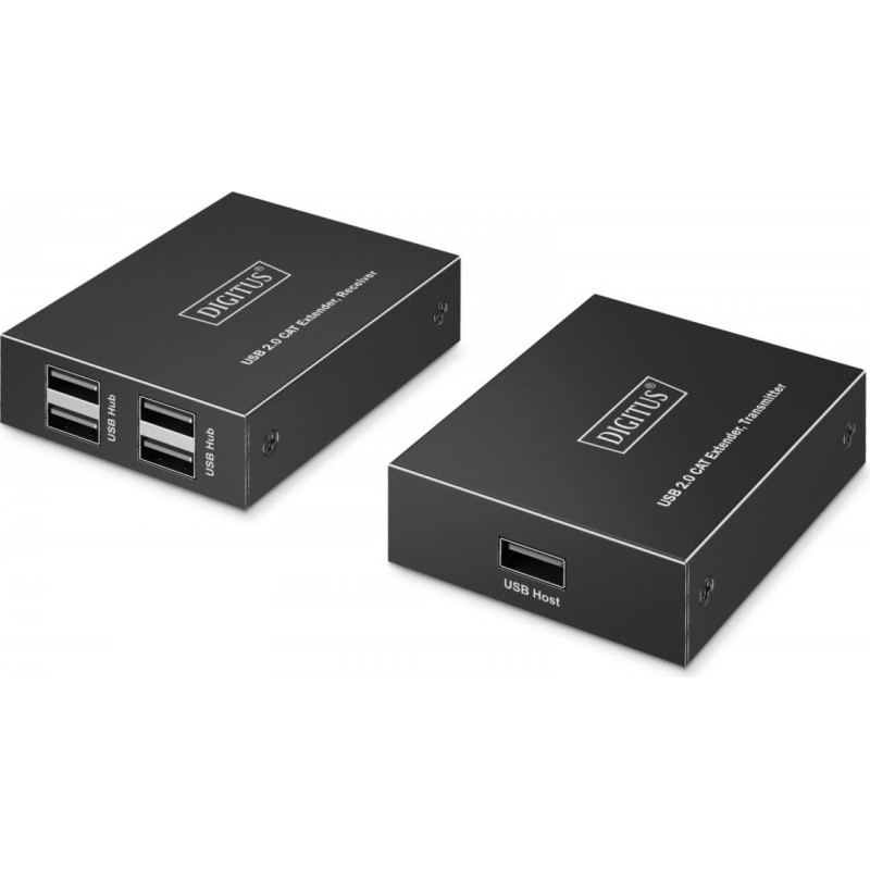 Digitus Przedłużacz (extender) po skrętce kat.6 usb 2.0 do 150m, 4x usb-a do 480 mbps, 1x rj45 (gigabit ethernet) - zestaw (odbiornik/nadajnik)
