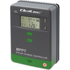 Qoltec Solarny regulator ładowania mppt z czujnikiem temperatury 10a |  12v/24v | lcd | 2xusb | bluetooth | app | gel | lifepo4