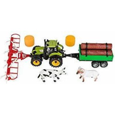 Idena Straw Tractor Set w/Trailer for Wood Turner/Straw Bales, Cow & Ram Figures - Toy - rotaļlieta