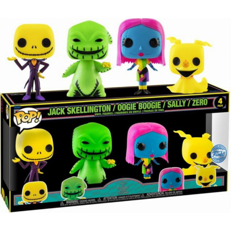 Funko Pop! 4-Pack: Disney - The Nightmare Before Christmas - Jack Skellington / Oogie Boogie / Sally / Zero (Special Edition) (Blacklight) Vinyl Figures