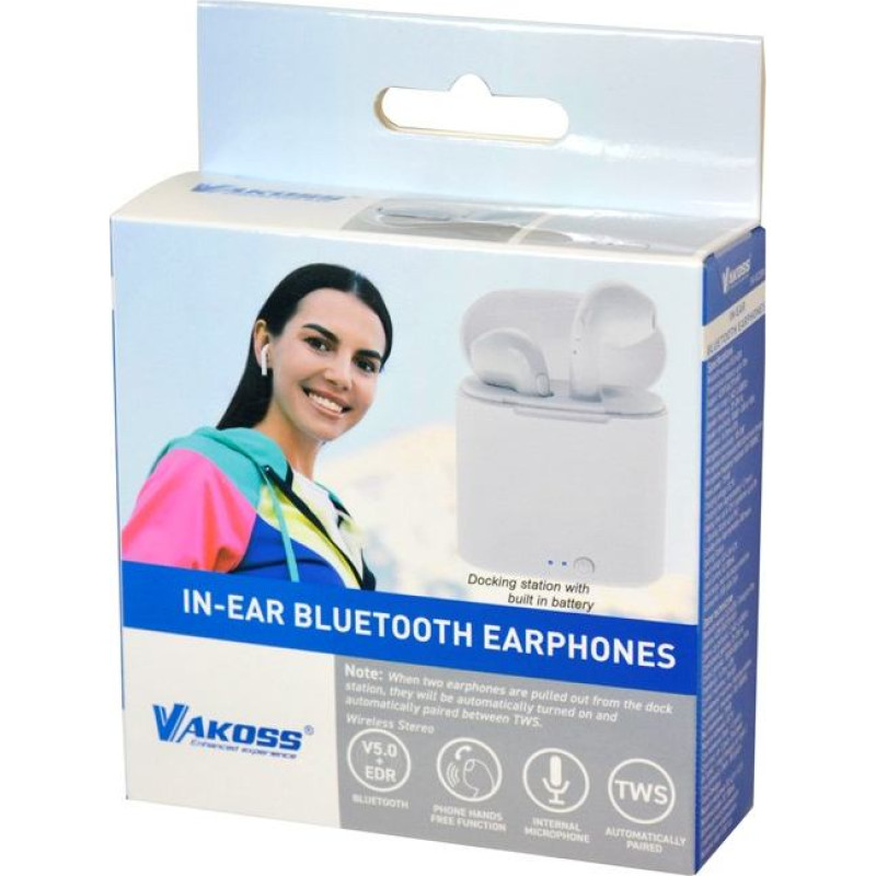 Vakoss słuchawki douszne bt ze stacją dokującą sk-832bw białe