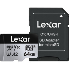 Lexar Karta pamięci microsd 64gb c10 a2 u3 v30 205/100mb/s silver plus