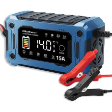 Qoltec Mikroprocesorowa ładowarka 12v 15a | prostownik z funkcją naprawy i podtrzymania zasilania podczas wymiany akumulatora | do agm gel lifepo4 |   lcd