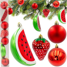 DECORATIVE PLASTIC BAUBLE SAFE 7 PCS STRAWBERRY WATERMELON