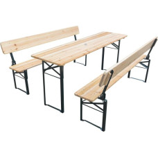 PICNIC SET: WOODEN BAR TABLE AND 2 BENCHES WITH FOLDABLE BACKREST