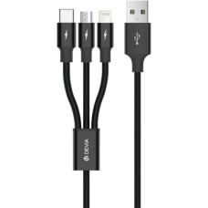 Devia Kintone Series 3In1 Tube, USB to Lightning, MicroUSB, Type-C, 1,2m, Black