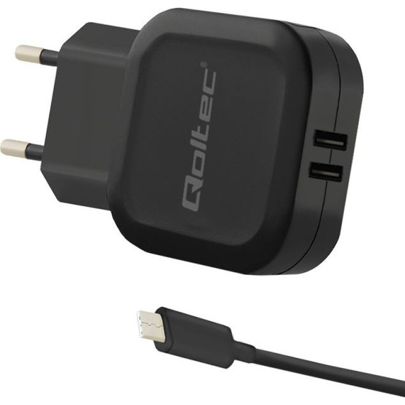 Qoltec Ładowarka sieciowa 17w | 5v | 3.4a | 2xusb + kabel usb typc