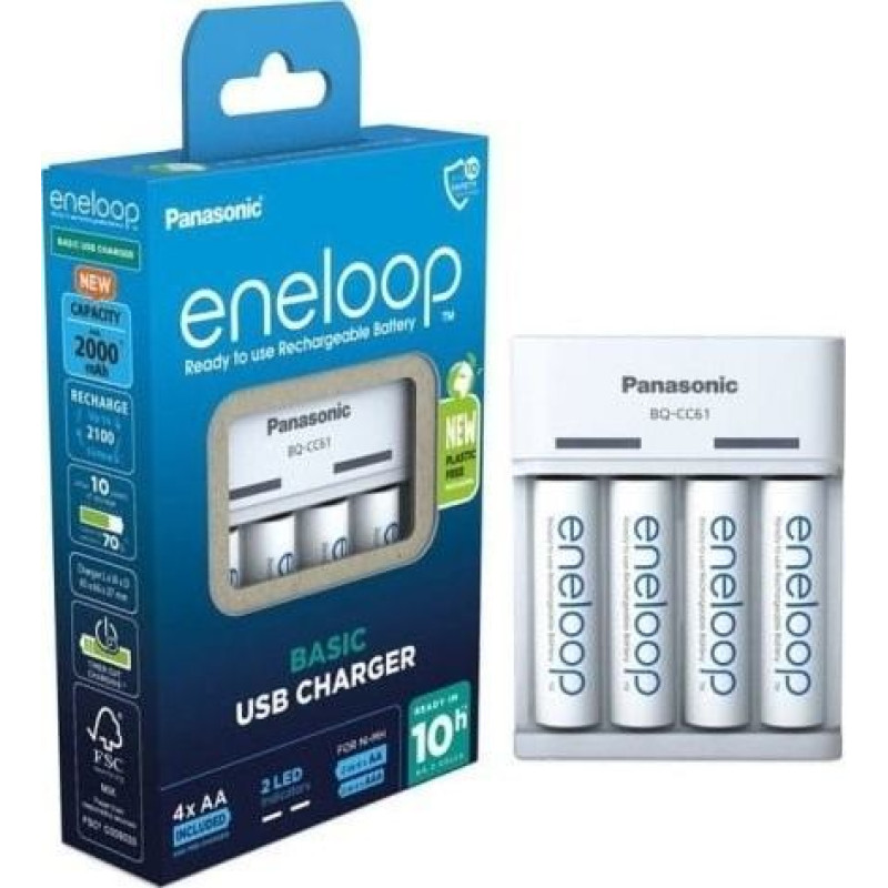 Panasonic Ładowarka panasonic basic usb + 4x aa eneloop 2000 mah