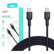 Aukey Cb-ncc1 kabel usb-c - usb-c 1m 60w pd 3a 20v nylonowy oplot czarny