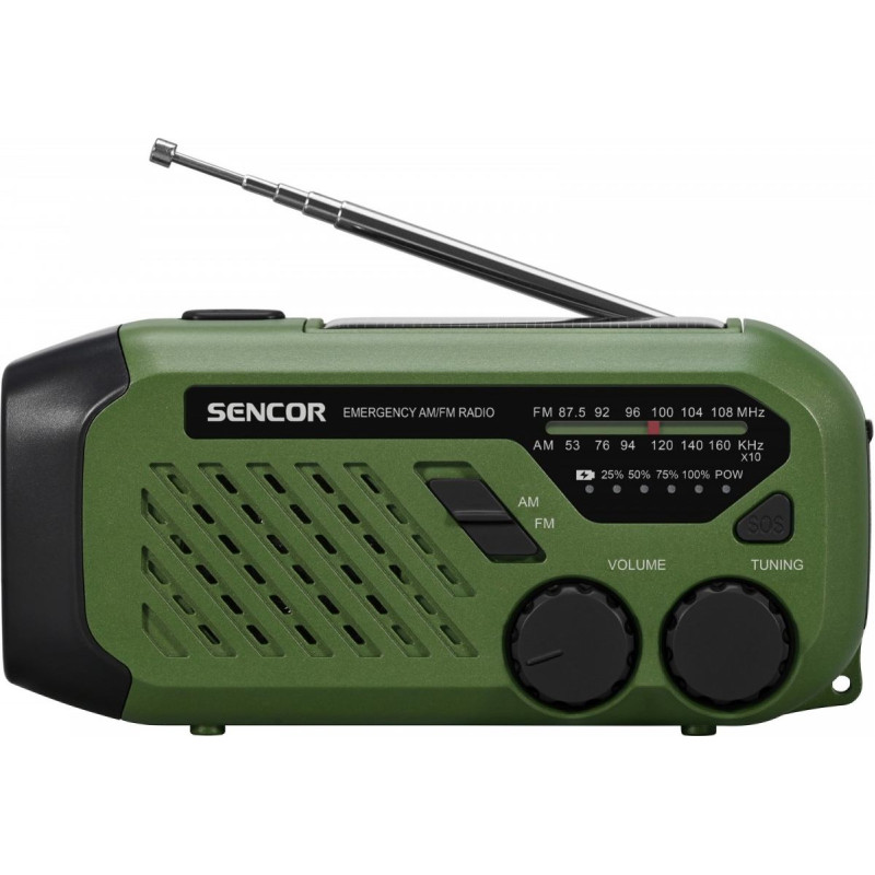 Sencor Radio przenośne alarmowe am/fm, latarka, power bank, bateria słoneczna