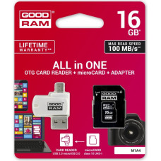 Goodram Karta pamięci z adapterem i czytnikiem kart goodram all in one m1a4-0160r12 (16gb; class 10; adapter, czytnik kart microsdhc, karta pamięci)
