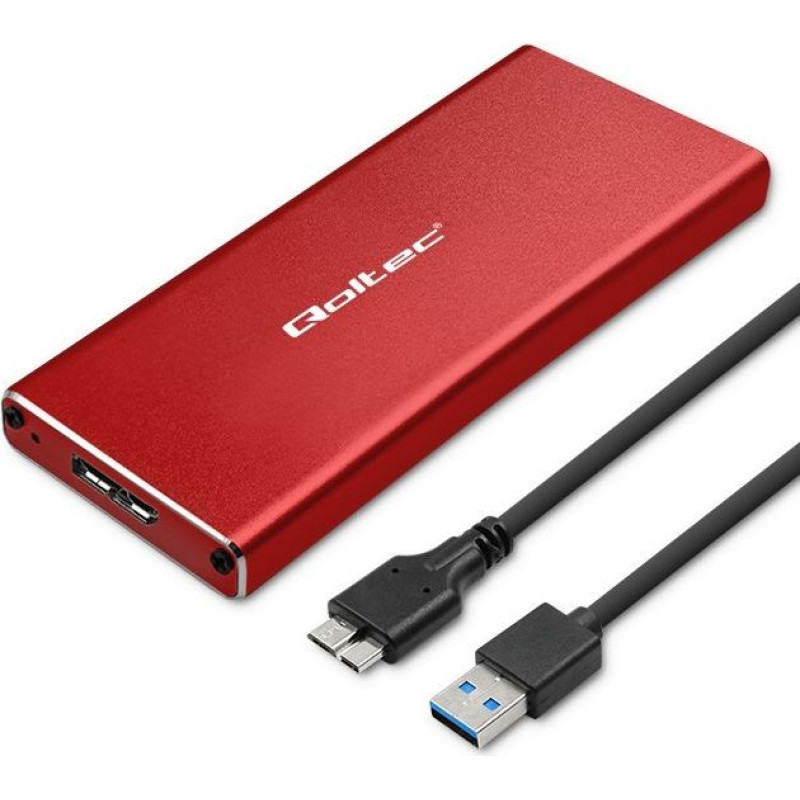 Qoltec Obudowa | kieszeń na dysk m.2 ssd | sata | ngff | usb 3.0 | superspeed 5gb/s | 2tb | czerwona