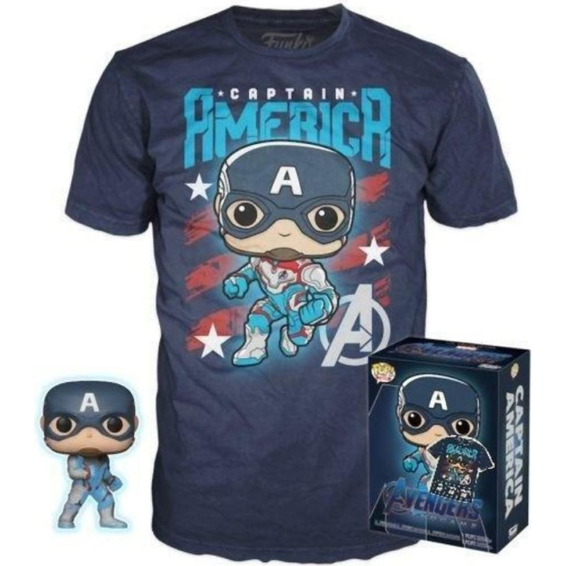 Funko Pocket Pop!  Tee (Child): Marvel - Captain America (Special Edition) Bobble-Head Vinyl Figure (4cm)  T-Shirt (M)