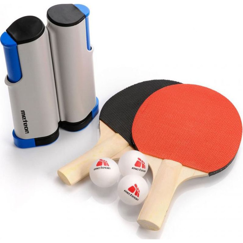 Meteor Rollnet ping pong set 2 rackets 3 balls 15042