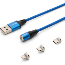 Savio kabel magnetyczny usb - usb typ c, micro i lightning, 2m, niebieski cl-157