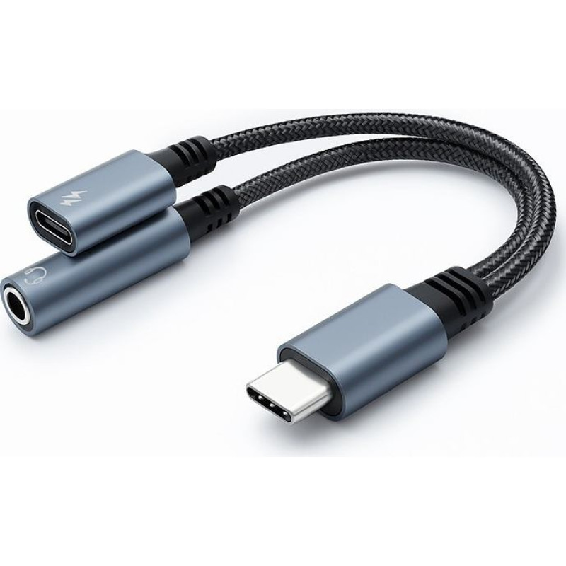 Qoltec Adapter usb-c 2w1 | usb-c | jack 3.5mm | pd 15w | 10cm