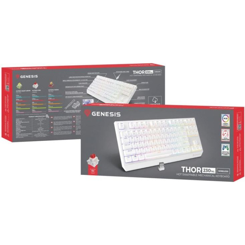 GENESIS Thor 230 TKL Keyboard Gaming USB + RF Wireless + Bluetooth QWERTY US English White