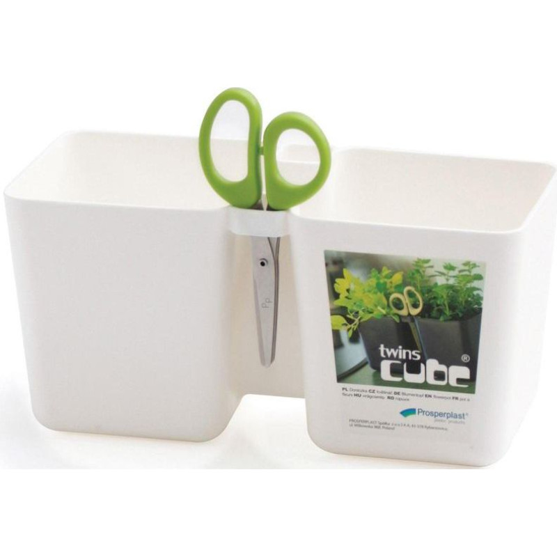 TWINS CUBE HERB POT WITH SCISSORS WHITE