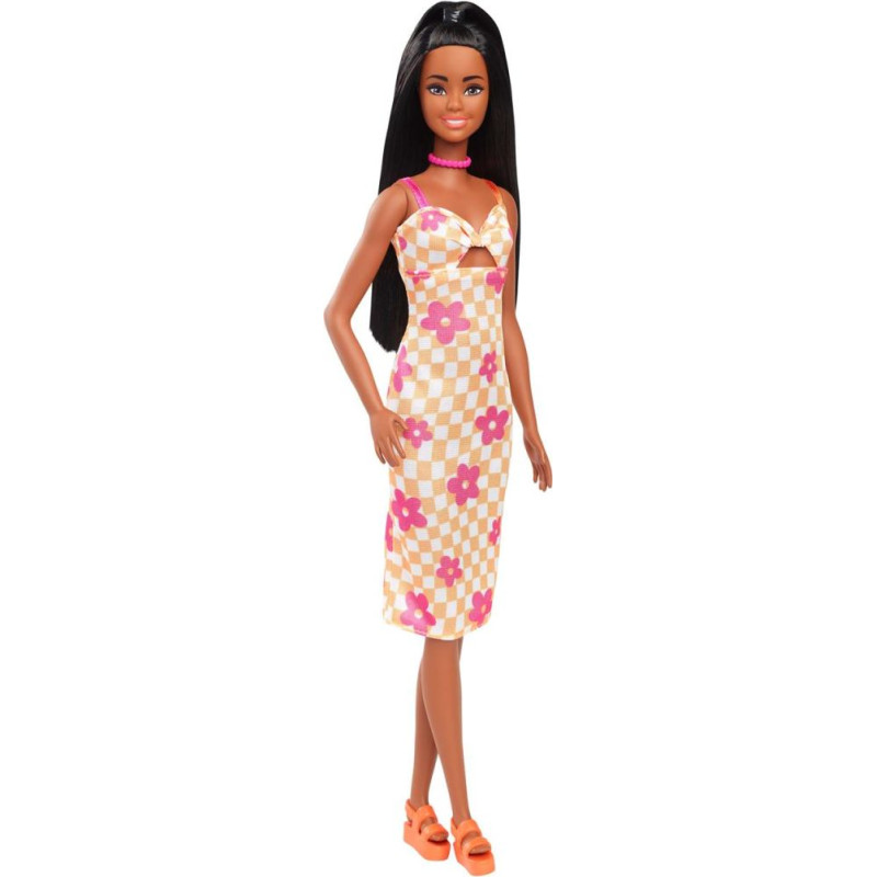 Mattel Barbie: Fashionistas #233 - Brown Hair with Orange Floral Dress Dark Skin Doll (HYT91)