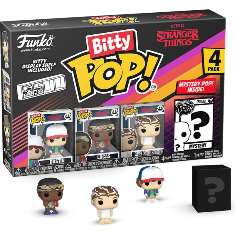 Funko Bitty Pop! 4-Pack: Stranger Things - Dustin, Lucas, Eleven (with Electrodes), Mystery Pop! Vinyl Figures