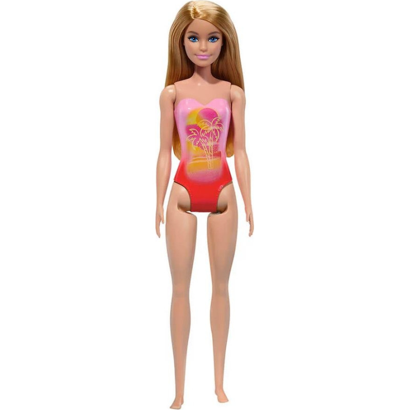 Mattel Barbie: Beach - Blond Hair Doll Wearing Pink Palm Tree-Print Swimsuit (HXX48)