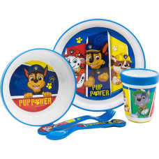 Stor : Paw Patrol - Pup 5 Pcs Non Slip Bicolor Premium Set (Plate Bowl Tumbler 260 Ml  Cutlery) (260ml) (74681)