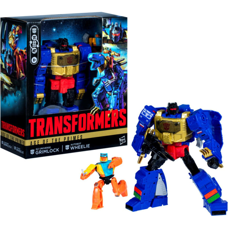 Hasbro Fans Transformers: Age of Primes Leader Class - G2 Universe Grimlock & Autobot Wheelie 2-Pack Action Figures (19cm) (G0487)